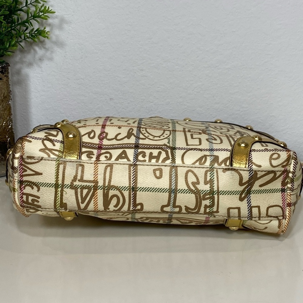 COACH LIMITED EDITION Heritage Cream/Gold Graffiti Tattersall Tote F13188 - Picture 4 of 16